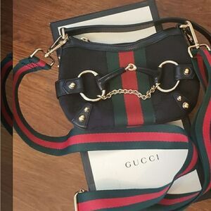 Gucci Black Crossbody Bag with Red and Green Accents